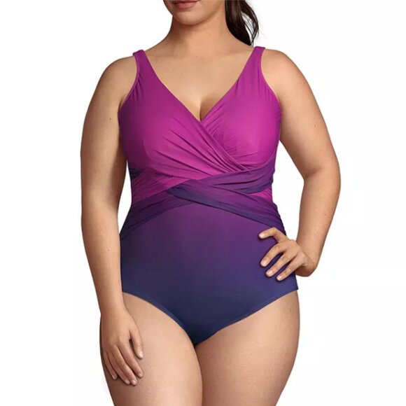 Lands' End Other - NWT Lands End SlenderSuit Swimsuit One Piece Ombre Purple Size 18W DDD F Shaping